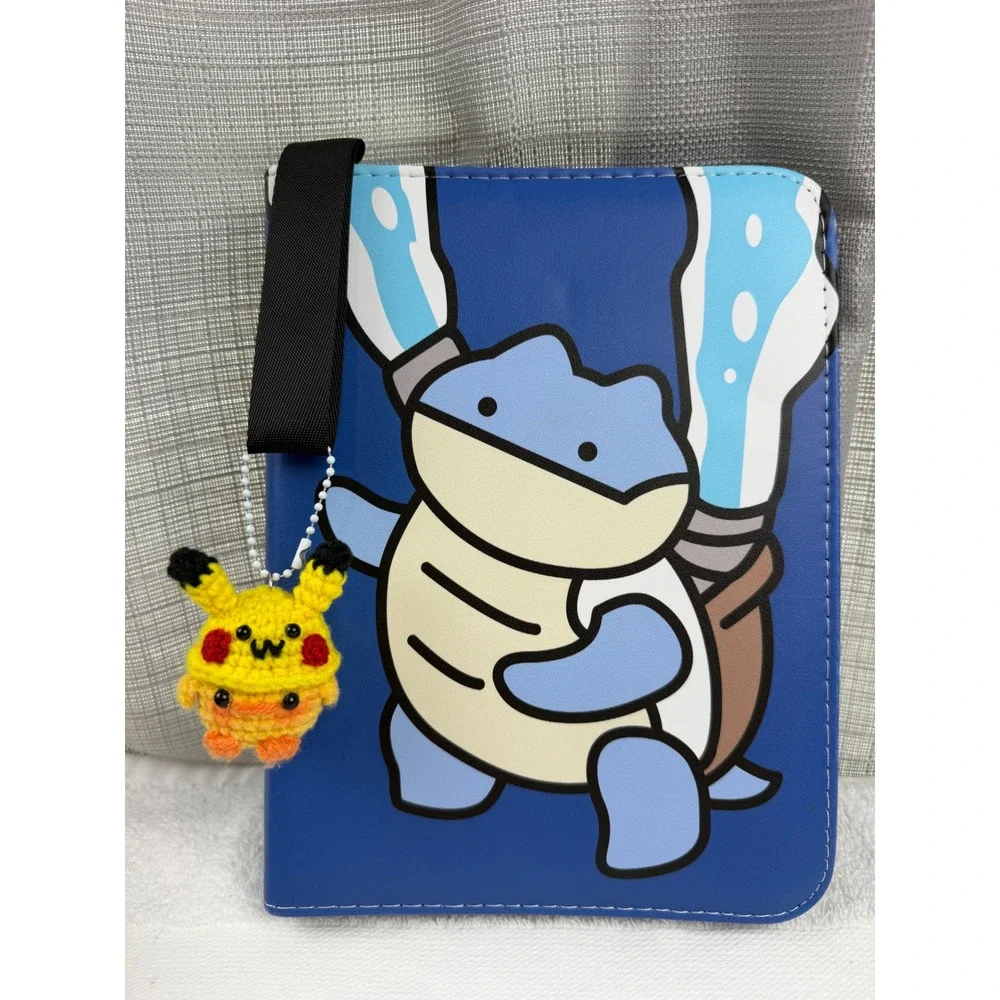 Pokemon Blastoise Trading Card Binder Zipper Case with Pikachu Duck Charm Blue
